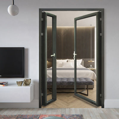 Two Side Open Casement French Doors , Grey Anodized Aluminum Vertical Door