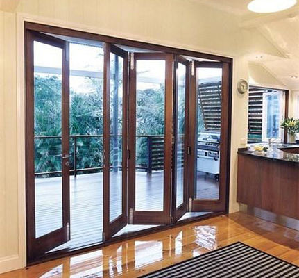 Wood Grain Aluminum Folding Doors Fiberglass Non Thermal Break